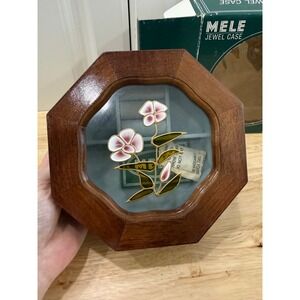 VTG MELE Wood Jewel Case with Flower Design Jewelry Box